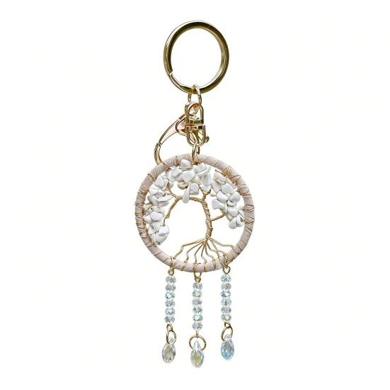 Car Pendant Natural Stone Tree Metal Wire Key Design Durable Chain Car Accessory Bags Backpack Decoration