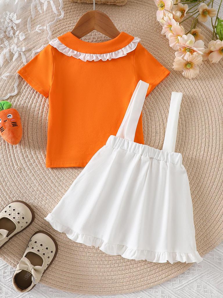 Baby Girls' Orange Top & Carrot Overall Skirt Set