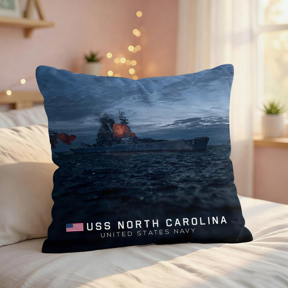 World War II Ships Cool Cushion Cover Silky Short Plush Invisible Zipper Dustproof Sofa Pillow Case For Home Decor