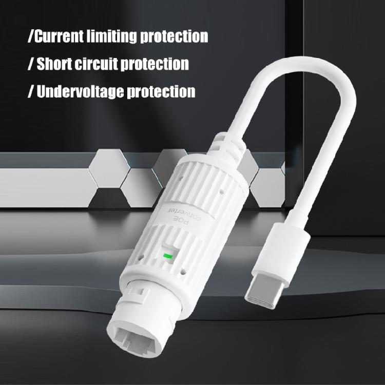 POE to Type C Adapter 48V to 5V 2.4A Type C Output High Efficiency ABS Protective Casing Over Current Protections