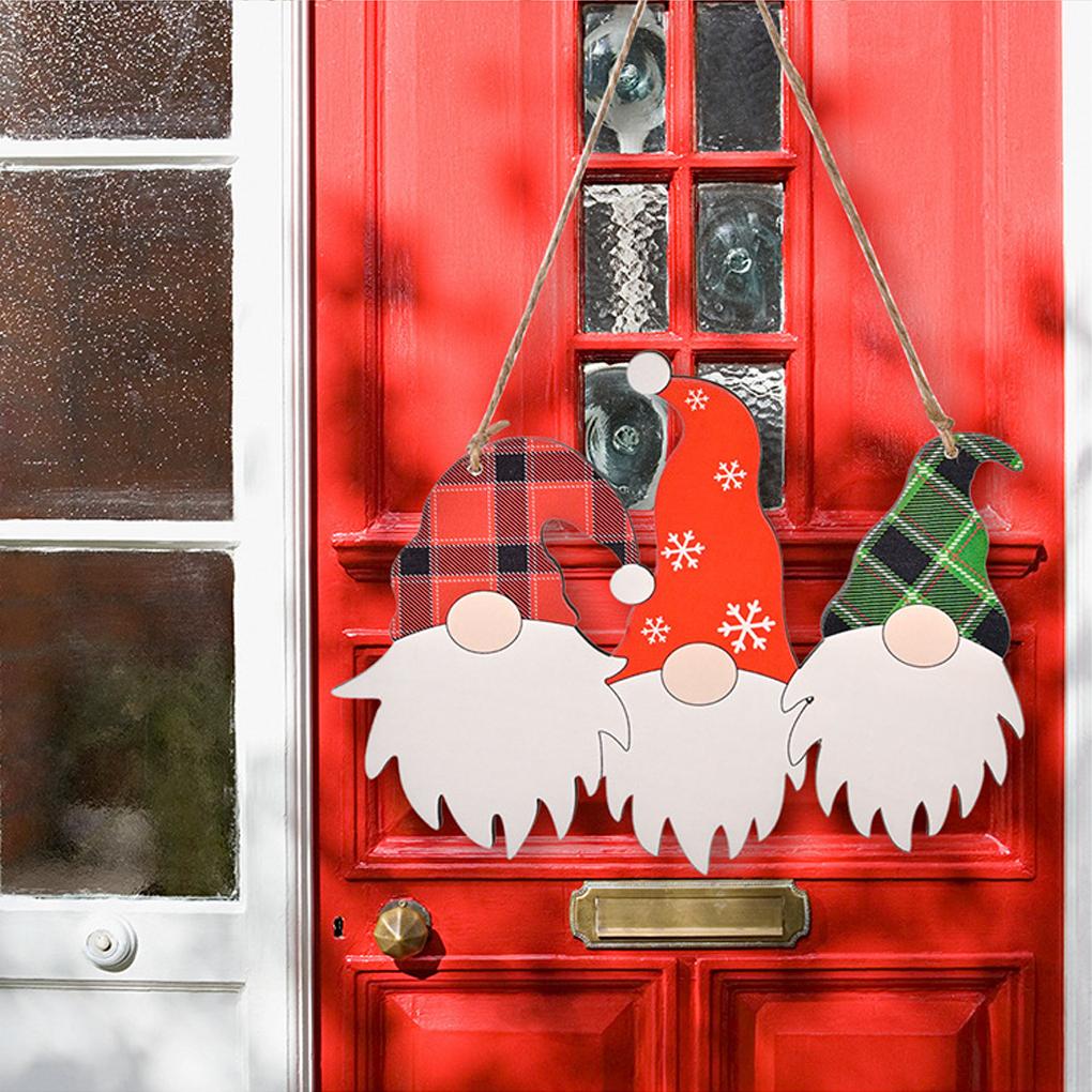 Christmas Gnome Hanging Decoration Doorplate Indoor Outdoor Scene Layout Wall Window Wood Craft Sign Pendant Holiday Pendant