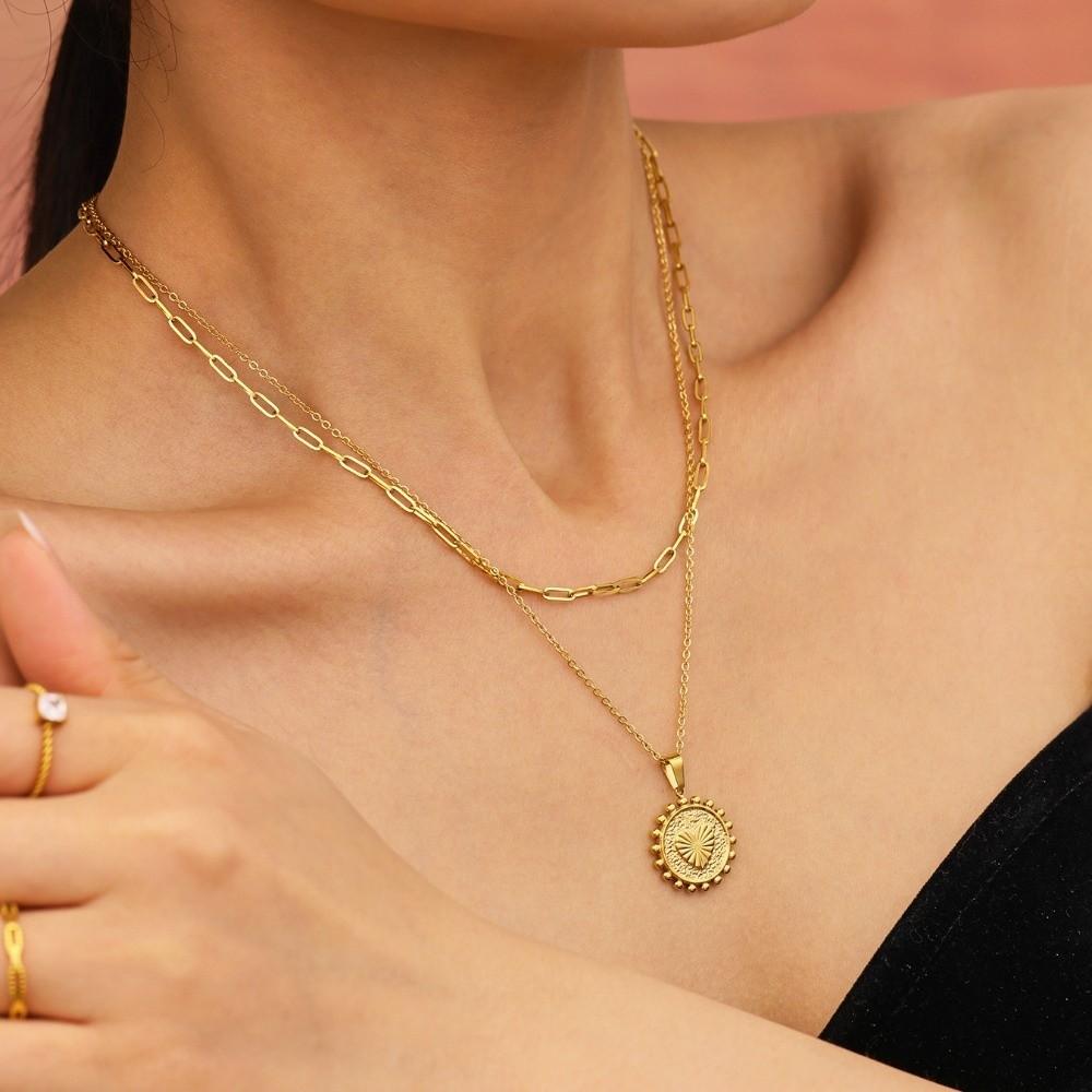 Stainless Steel Sun Heart Pendant Necklace Gold Plated Ladies Choker Jewelry  Wedding