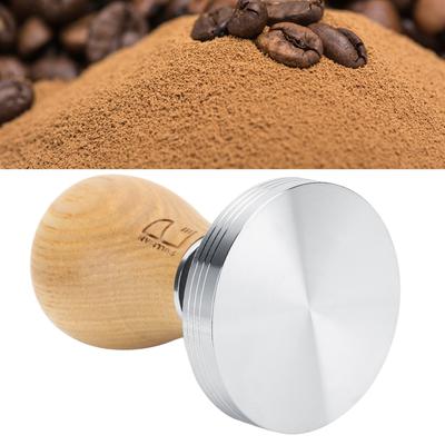58mm Stainless Steel Flat Coffee Tamper Powder Pressed Hammer with Height   Wooden Handle