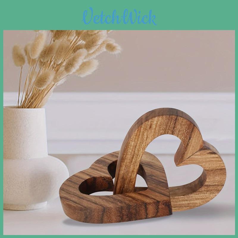 Wooden Intertwined Double Hearts Ornament Memorial Gift Keepsake For Home Decor Gift