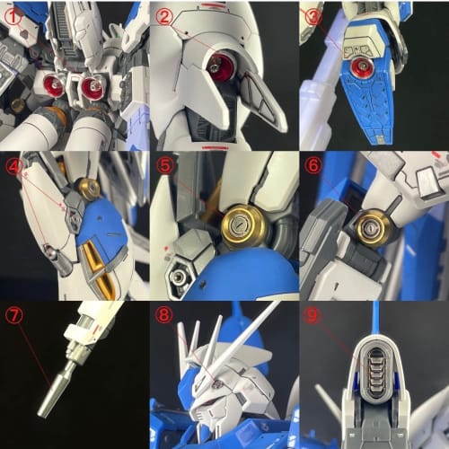 RG 1/144 RX-93-V2 Hi- Gundam Metal Vernier + Stainless Steel Parts + Decal Deluxe Edition Full Set (Silver + Blue)
