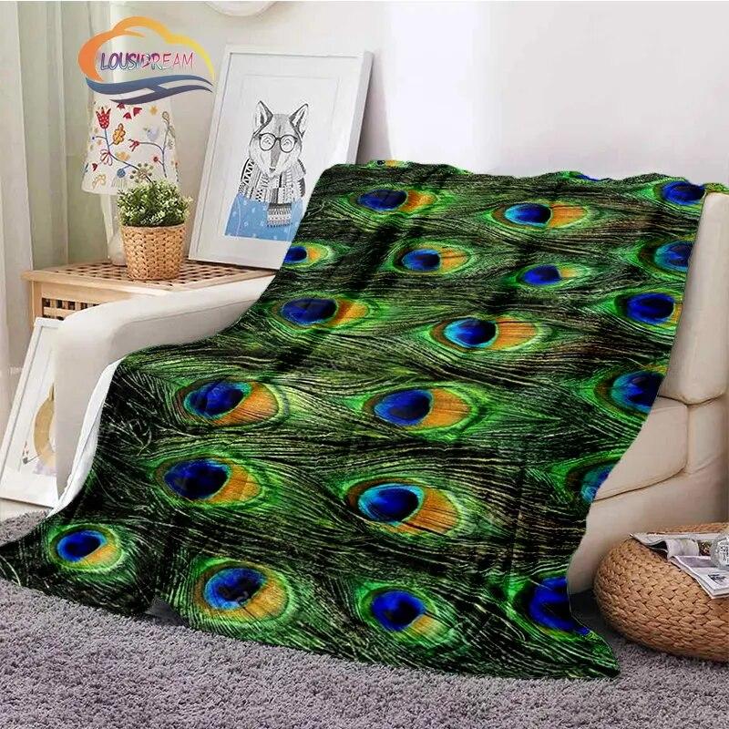 Peacock Feather Flannel Blanket Children's Blanket Sofa and Bed Warm Blanket Office Blanket Portable Travel Camping Blanket