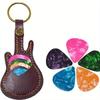 Leder Plektrumtasche Gitarrenplektrumhalter Etui Gitarrenform mit Schlüsselring 5 Stück Zelluloidplektren Saiteninstrument Zubehör