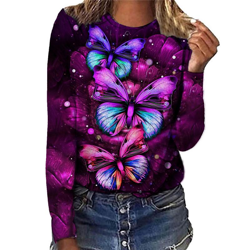 Autunno Donna T Shirt Tie Dye Stampa 3D Farfalla T Shirt Maniche Lunghe Top  Moda Casual Ladies Girocollo T-shirt Vestiti acquista in modo economico —  spedizione gratuita, recensioni reali con foto —