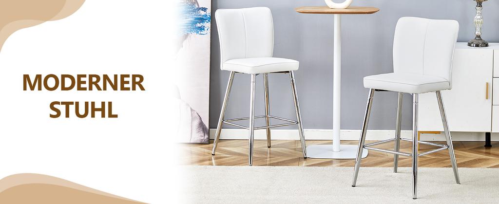 101cm High White PU Material Bar Stool Two-Piece Set: Ergonomic Backrest, Comfortable and Stylish.