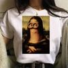 Lustiges Mona Lisa Bild T-Shirt Damen Spoof Grafik T-Shirts Humorvolle Streetwear Tops Sommer Y2k Damen Bluse Kawaii Kleidung