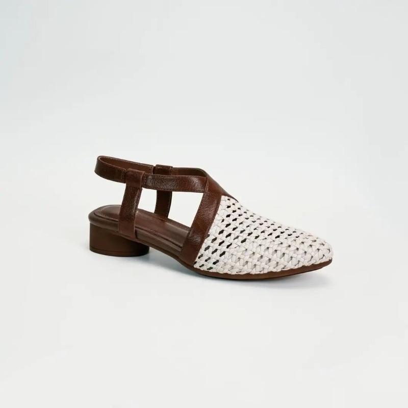 Round Toe Woven Block Heel Sandals Summer New Fashion Colorblock Cutout Breathable One Strap Non-Slip Kitten Heels