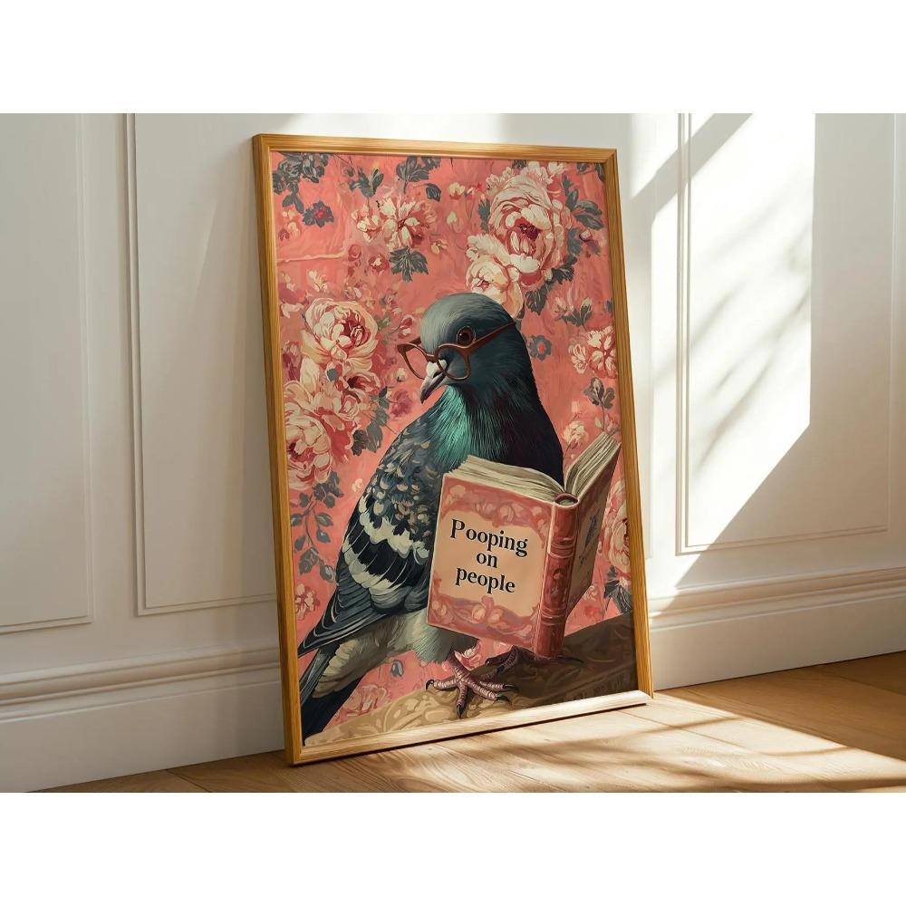 Animal Reading Book Wall Decor Poster, Funny Cat Print, Animal Reading Funny Book Art, Humorous Animal Art Home Decor Gift
