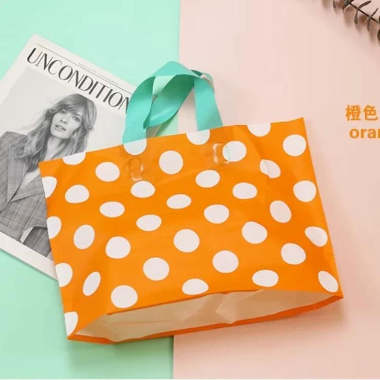 50pcs Clothing Handbag Solid Plastic Frosted Shopping Bag Double Sided Printing Peach Heart Checkered with Bottom Packaging Sack