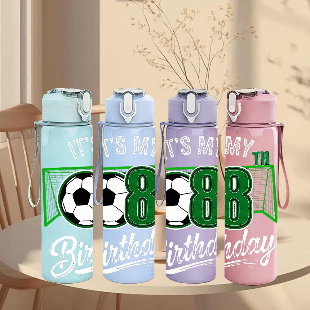 1PC Number Eight Soccer Birthday Mark 750ml Color Plastic Water Bottle Leakproof Flip Straw Lid For Sports Office Home Use