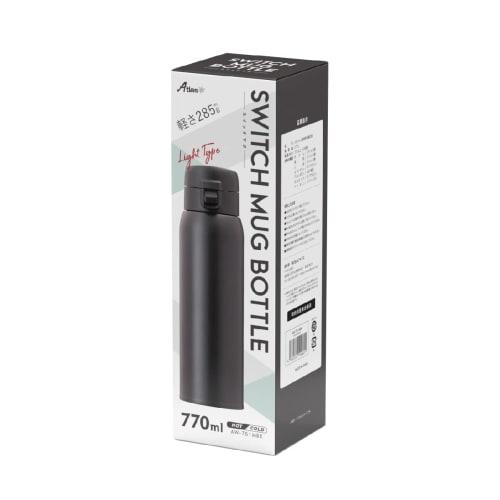 Atlas AW-771MBK 770ml Water Bottle, Lightweight, Vacuum Insulated, Double Stainless Steel, One-Touch Switch Mug, Matte Black, for Hot and Cold Water