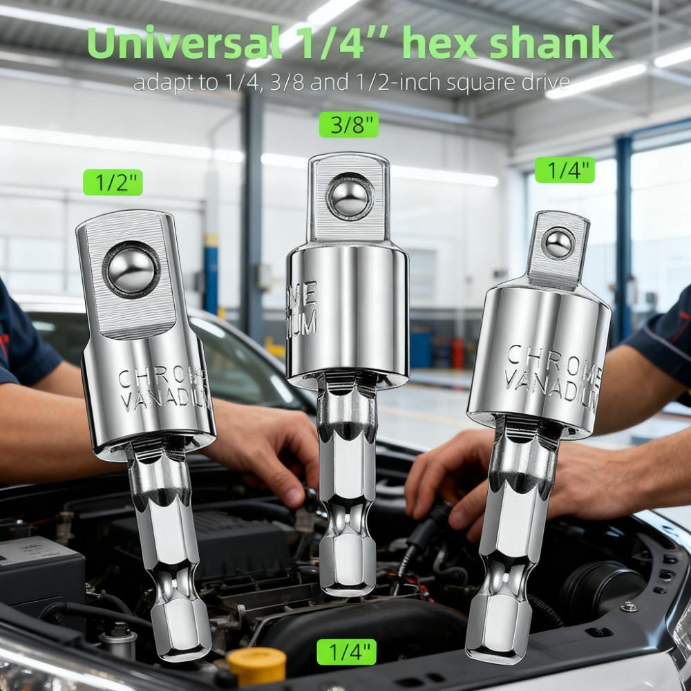 360 Degree Wind Batch Link Rod 1/4 3/8 Electric Wrench Hexagonal Handle To Square Head Socket Conversion Link Rod