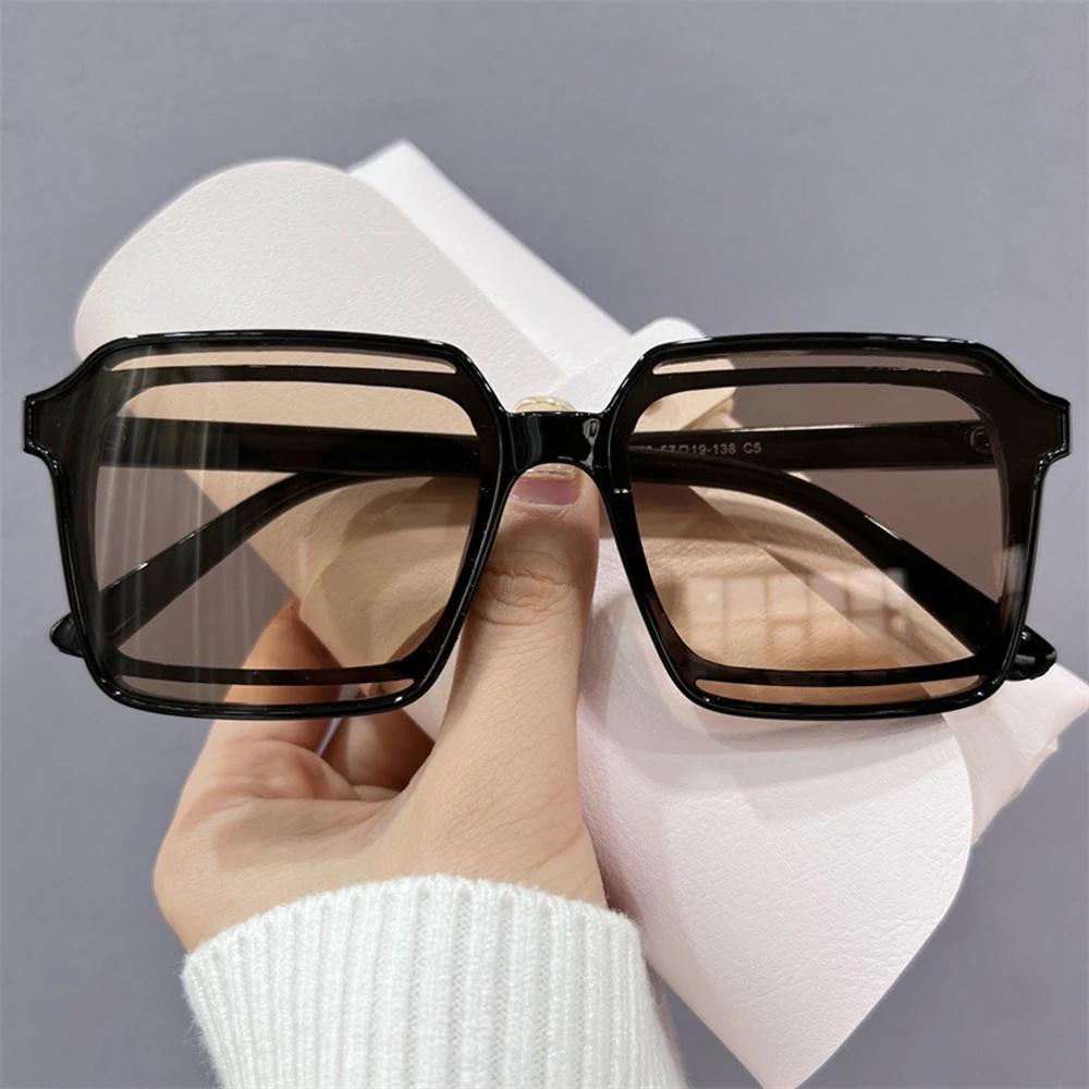 New Fashion Retro Square Frame Sunglasses Anti-Uv Travel Glasses High Quality Large Woman Eyewear Uv400