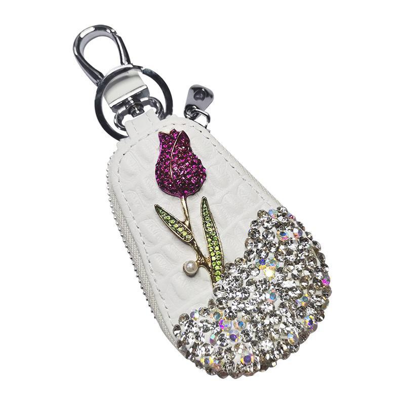 1Pc Luxury Flower Car Key Holder Storage Case Crystal Keychains Key Cover Key Bag for Car Accessories