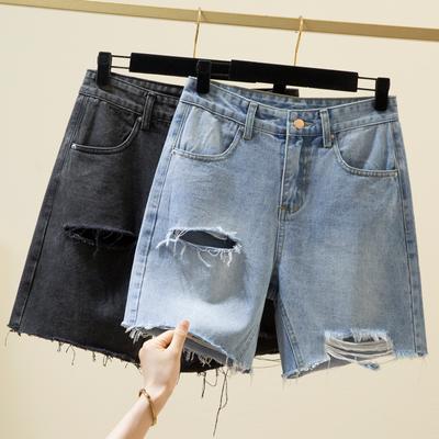 Yaz Kadın Kot Şort Delik Yırtık Gevşek Yarım Kot Kadın Rahat kısa pantolon streetwear