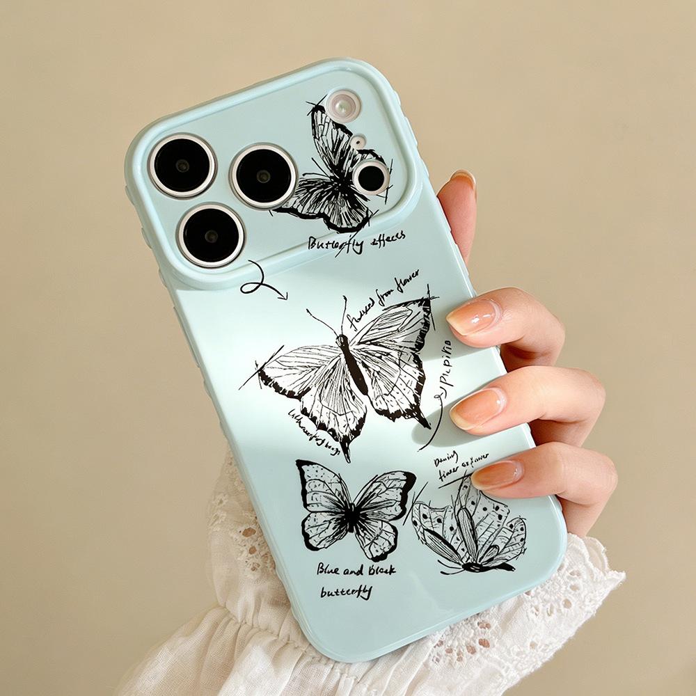 ins Black Butterfly English Applicable iPhone17/17Pro Mobile Phone Case Anti-drop Apple 16/15 Protective Case 14 Women