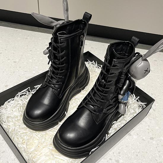 

Женские ботинки на толстой подошве в европейском и американском стиле, осенние и зимние мотоциклетные ботинки, женские ботинки, легкие роскошные короткие ботинки, ботинки на высоком каблуке 35 чёрный