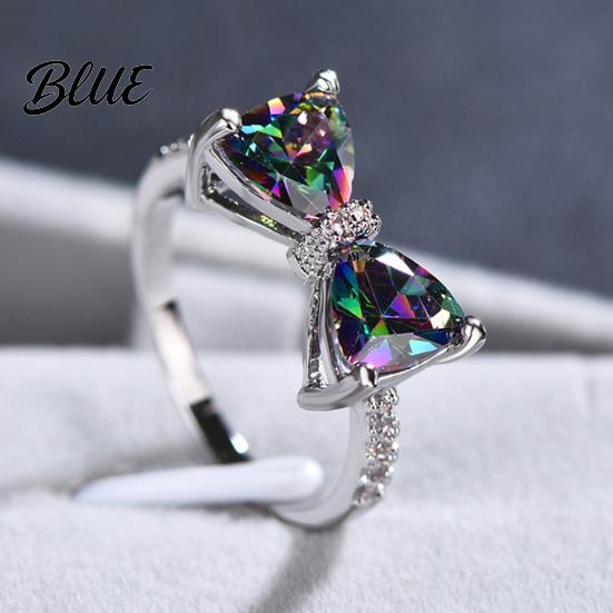 Knitted Ring Women Bow Colorful Cubic Zirconia Multi-faced Cutting Wedding