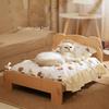 Wooden Pet Bed Cat Litter Dog Bed Four Season Universal Landing Kitten Wooden Removable Washable Teddy Cot House Accessories
