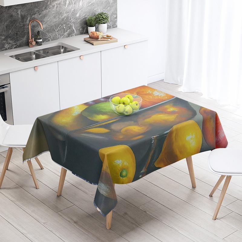 Abstract Art Food Illustration Tablecloth Oil-proof Tablecloth Waterproof Picnic Fabric Nordic Home Decoration