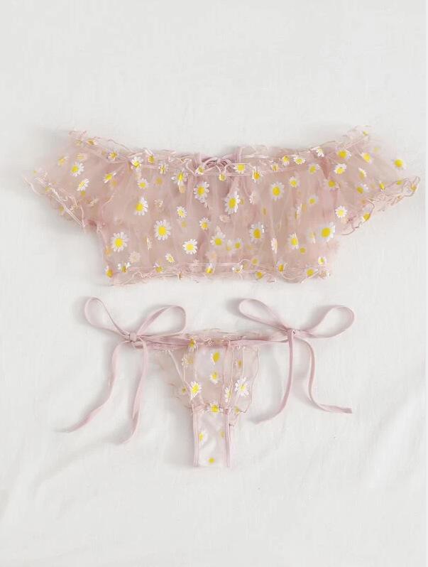 Ensemble de lingerie deux pièces sexy en dentelle florale européenne et américaine