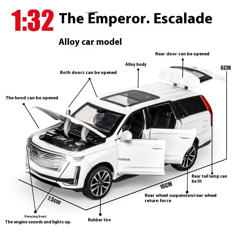 Diecast 1:32 Cadillac Escalade SUV Alloy Model Sound And Light Pull Back Toy Accessories For The Car Birthday Present For Boys