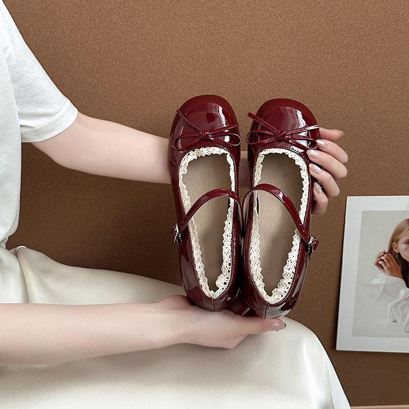 Fashion Comemore Bow Temperament High Heels Ballet Ladies Leather Shoes Retro Lace Edge Thick Middle Heel Pumps Mary Janes for Women