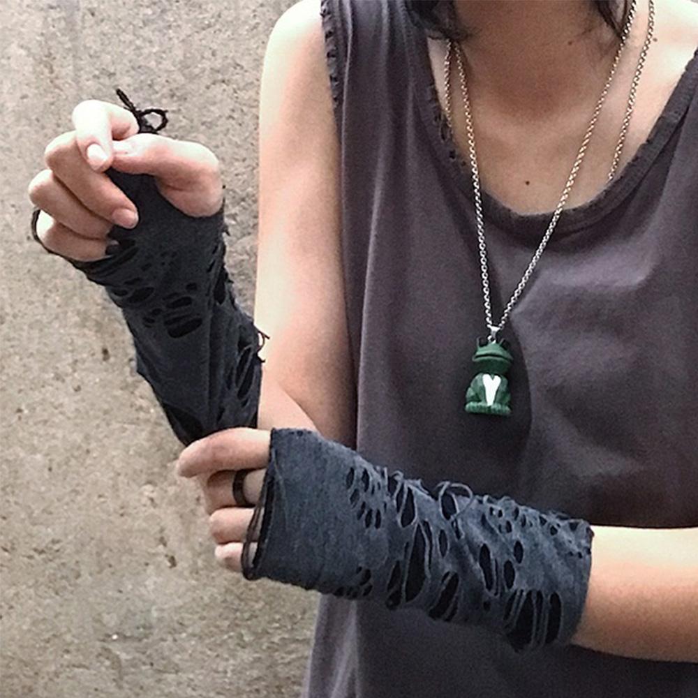 Rękawiczki Bez Palców Gotyckie Czarne Dziurawe Rozcięcie Punkowe