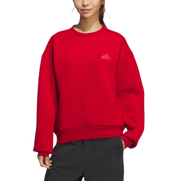 Adidas Casual Series Reversible Knit Pullover Crewneck Comfortable Sweatshirt Women Sweatshirt Energy-Red JZ1640