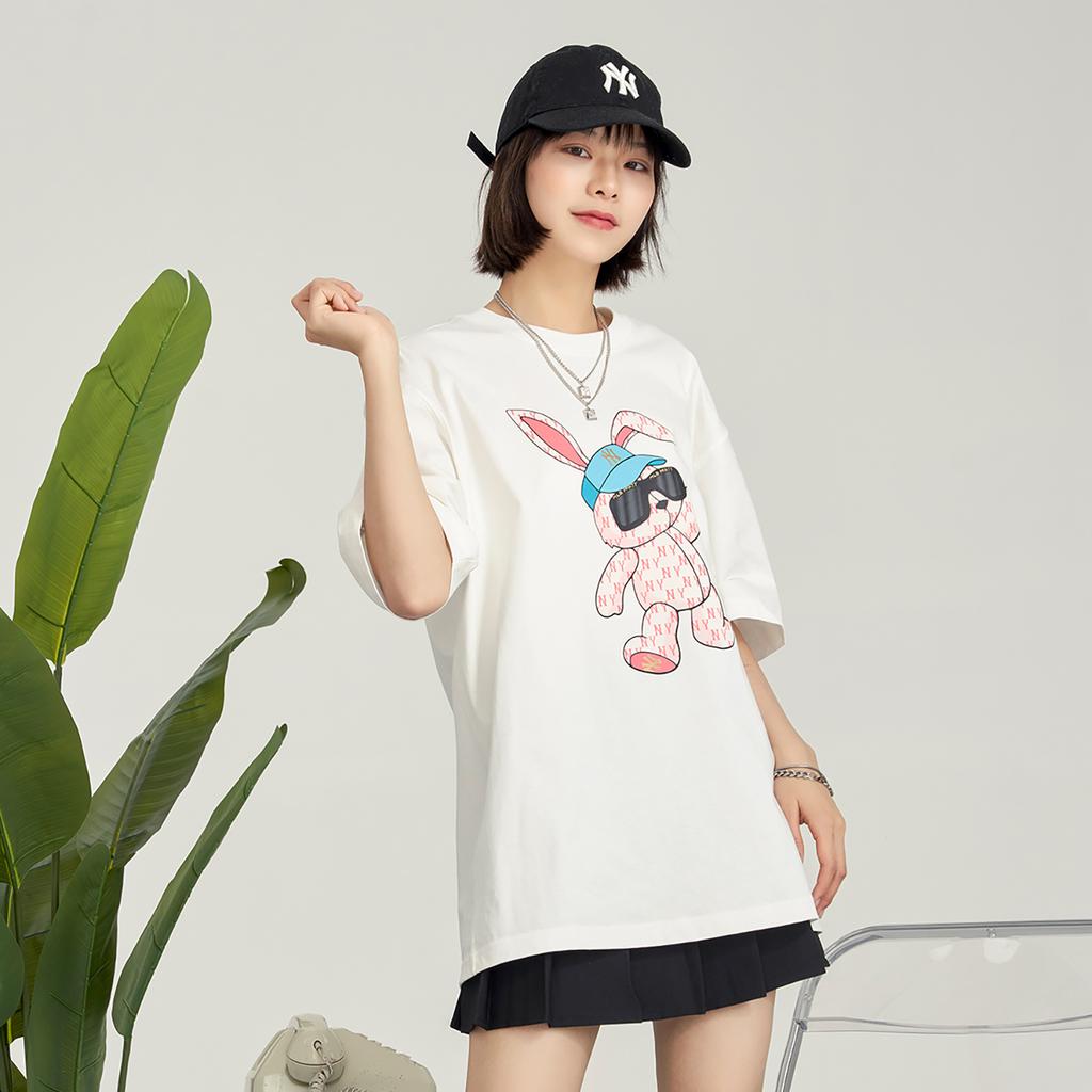 MLB SS23 New York Yankees Cartoon Rabbit Print Breathable Loose Fit Crew Neck Short Sleeve T-Shirt Unisex T-Shirts White 3ATSQ0131-50CRS
