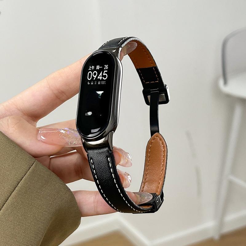 For Xiaomi Mi Band 10 9 8 Leather Strap Watch Magnetic Buckle Wristband for Miband 10 9 8 NFC Correa Watchband Bracelets Metal Interface