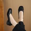 Versatile super soft sheepskin thick heel grandma shoes women's 2025 new leather low heel shallow mouth splicing square head beanie shoes autumn