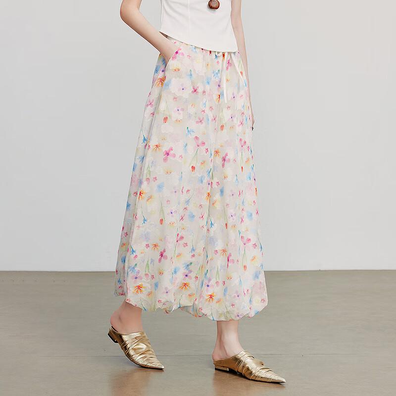 Chuyu Meconopsis Floral Print High-Waist Cropped Casual Pants