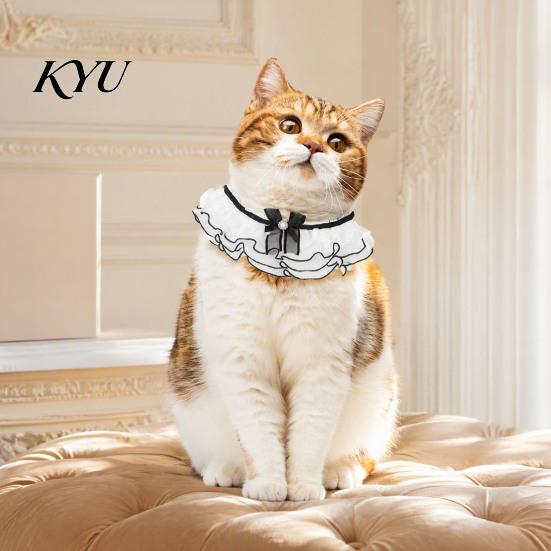 Lace Ruffle Cat Collar Collar, Elegant Pet Bandana Bib with Bow Knot, Retro Puppy Formal Neckwear Cute Princess for Cats Small Dogs Wedding