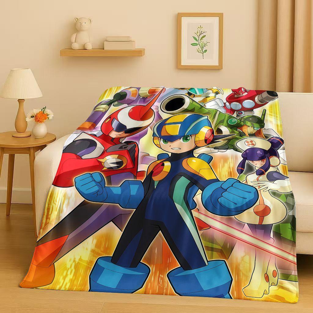 Classic Game Rockman Mega Man Flannel Blanket,Ultra Soft Warm Plush Throw for Home Bedroom Bed Sofa Cover Office Travel Picnic