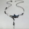 Blue Zircon Butterfly Tassel Necklace New Imitation Pearl Chain Y2K Design Creative Popular Collarbone Chain Women's Jewelry