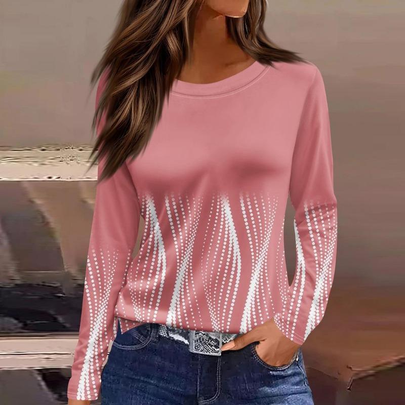Women's Long Sleeved T-shirt 3D Printed Gradient Print Fashionable Round Neck Top T-shirt