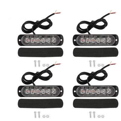 Car Warning Light, 4pcs 12-24V Car 6 LED Flash Strobe Emergency Warning Light Grille Flashing Light Bar (Blue/Red)