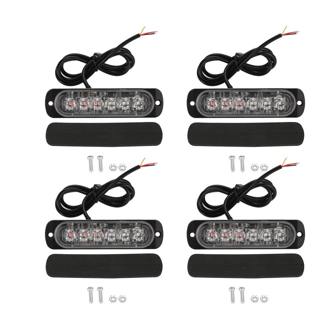 Výstražné světlo do auta, 4 ks 12-24V Auto 6 LED Blikající Stroboskopické Nouzové Výstražné Světlo Mřížka Blikající Světelná Lišta (Modrá červená)