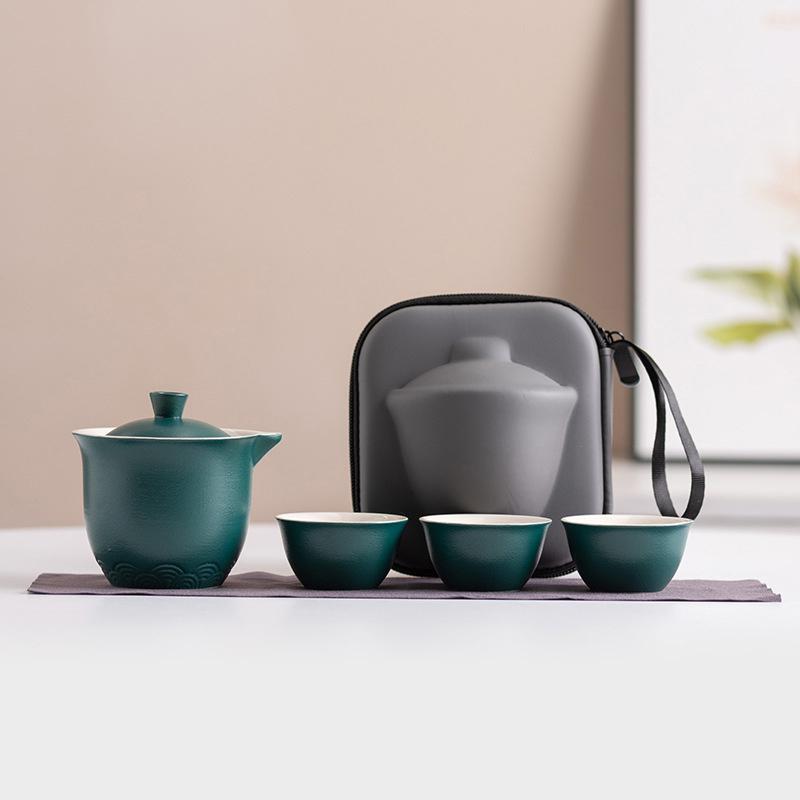 Chinese Style Travel Tea Set, Celadon Cover Bowl Small Set, One Pot, Three Cups, Fast Customer Cup, Portable Kung Fu Tea Maker