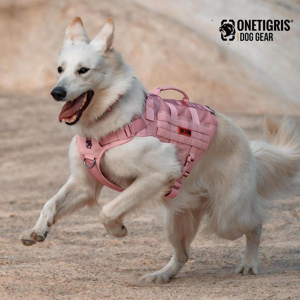 OneTigris Dog Breathable Mesh 1000D 3 Name Tag Attachment Military MOLLE Water Walking Ultra Size M Harness, Material, Anti-Pull, Throat-Friendly,