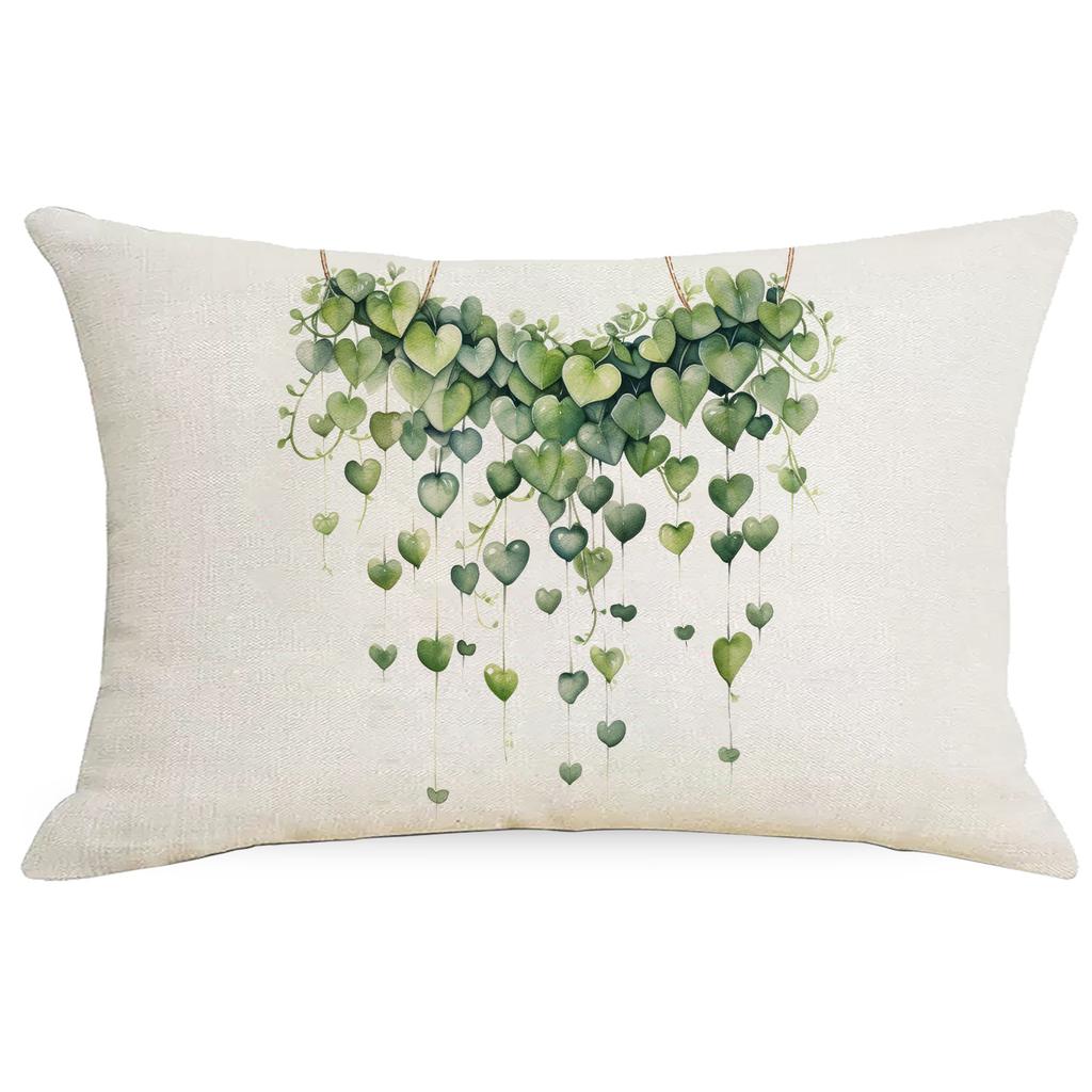 Green Plants and Green Flowers and Plants Series Linen Home Sofa Pillow Case Bedroom Pillow Single Side Print