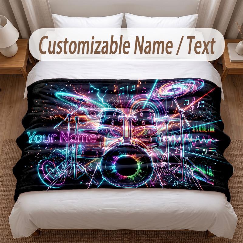 Music DJ Theme Soft Blanket Personalized Custom Name Text Print Warm Blanket Home Sofa Bedroom Decor