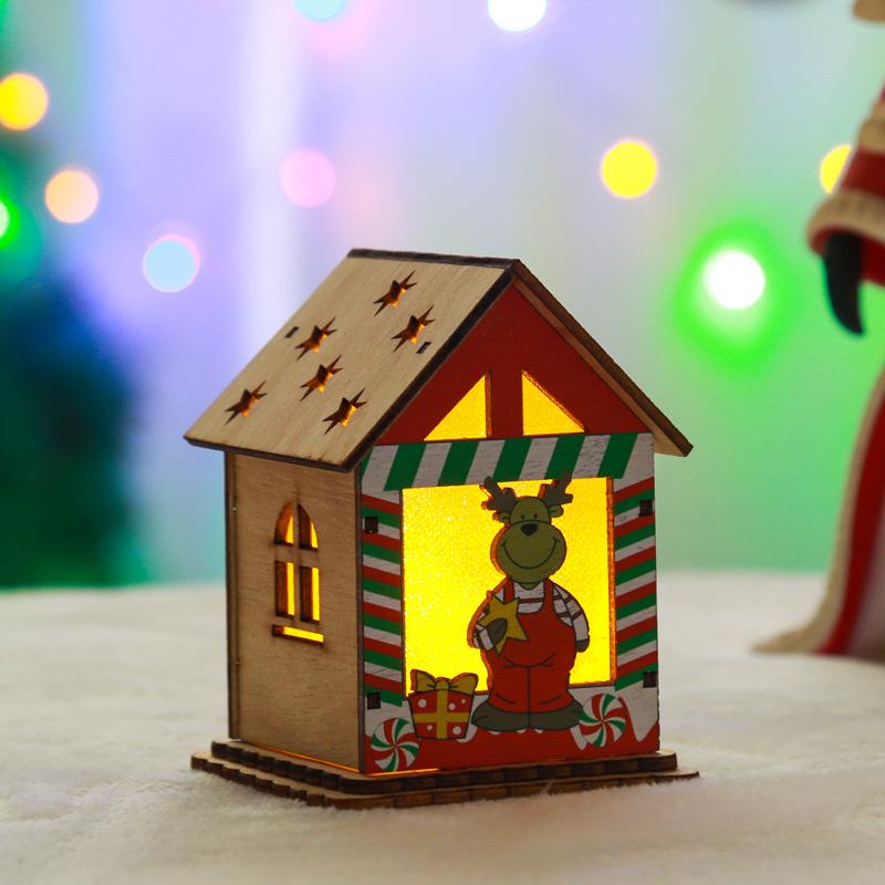 Christmas Decoration Painted Luminous Christmas Wooden House Christmas Gift DIY Luminous Log House Ornaments