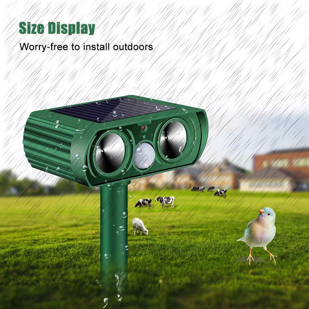 Solar Ultrasonic Animal Repeller for Birds, Dogs, Cats, Snakes, Insects, and Rodents - Outdoor Use for Orchards