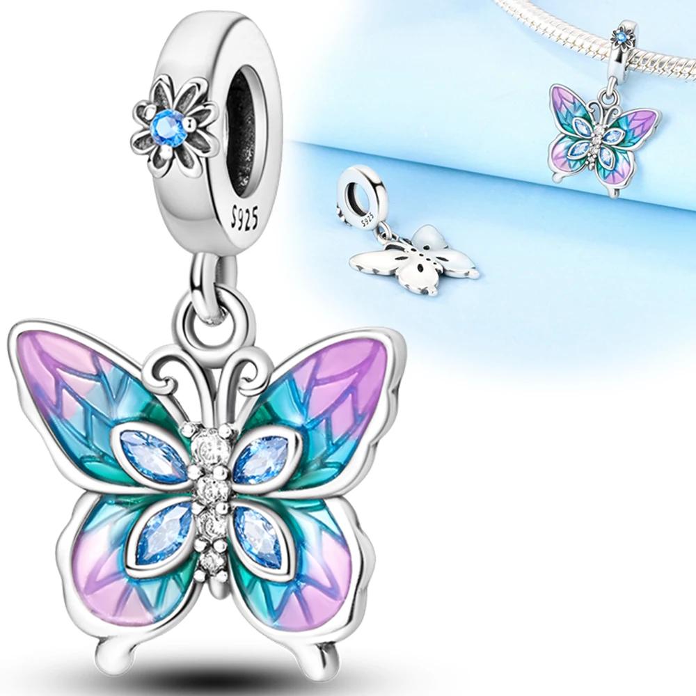 Copper Spring Butterfly Series Blue Dream Butterfly Fit Original Bracelet Women'S Charms For Jewelry Making